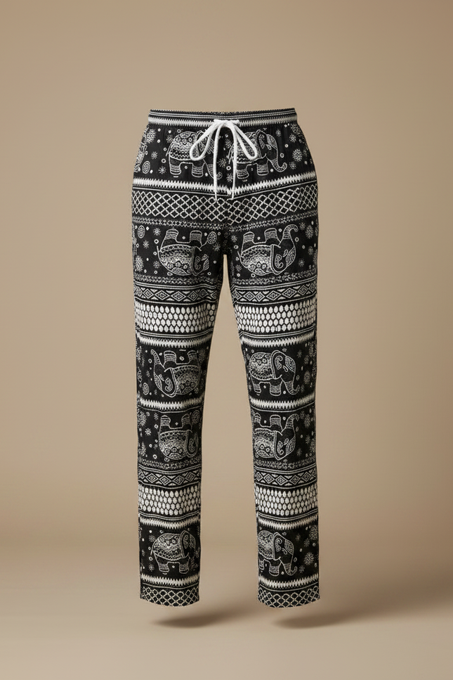 Pantalon Fluide Noir Ample Éléphant Thaïlandais Homme - Imprimé Viscose - vue 3