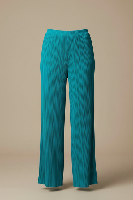 Pantalon Fluide Plissé Turquoise Ample Élégant Femme - Bleu Polyester - vue 3