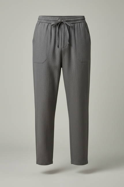 Pantalon Fluide Gris Ample Cordon Coton Homme - Lin - vue 3
