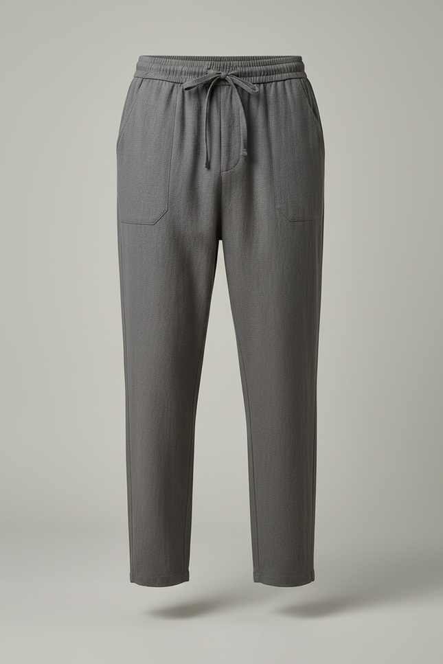 Pantalon Fluide Gris Ample Cordon Coton Homme - Lin - vue 3