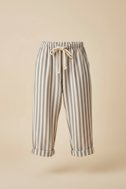 Pantalon Fluide Rayé Marron Blanc Ample Coton - Multicolore - vue 3