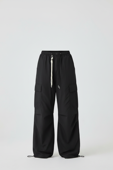 Pantalon Fluide Noir Ample Cargo Décontracté - Polyester - vue 3