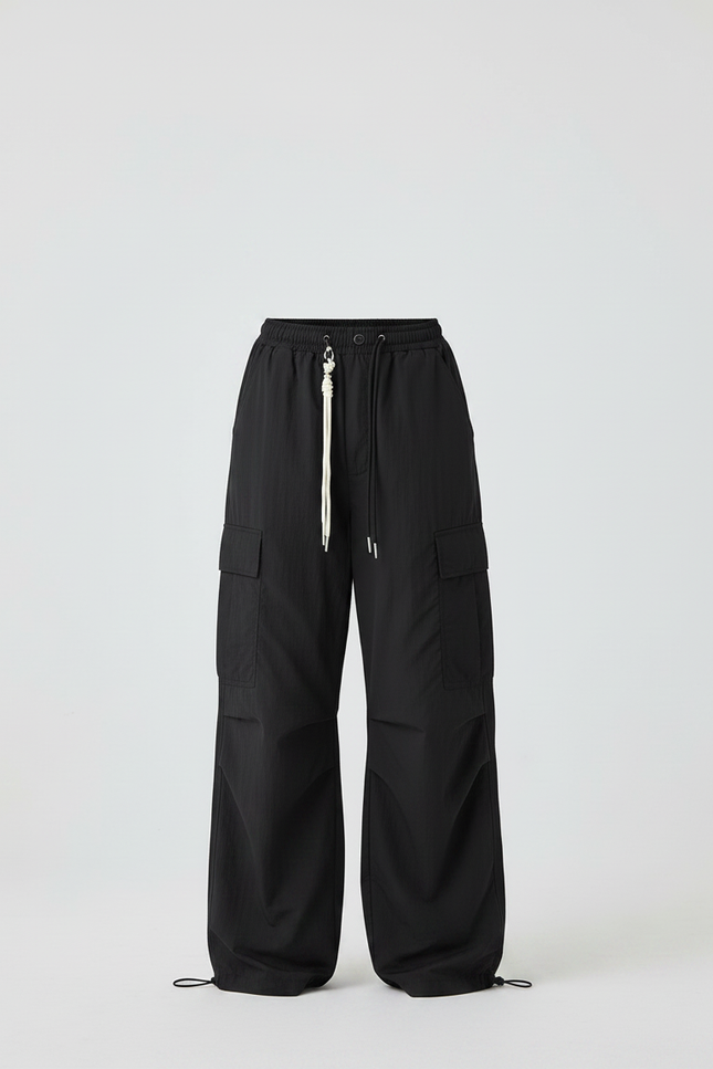 Pantalon Fluide Noir Ample Cargo Décontracté - Polyester - vue 3