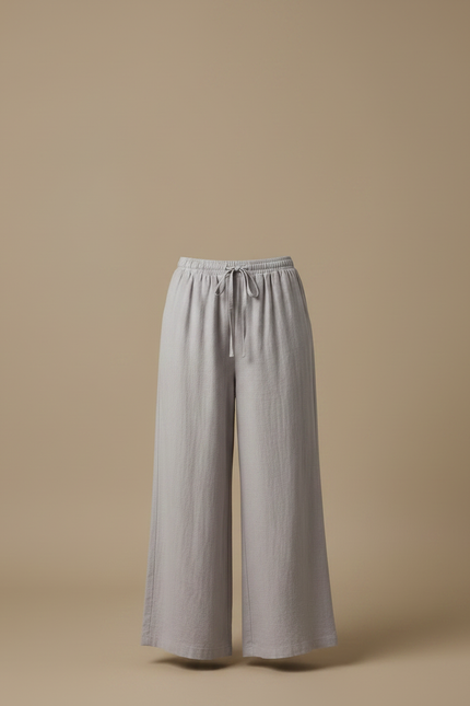 Pantalon Fluide Gris Lin Ample Cordon Femme - vue 3
