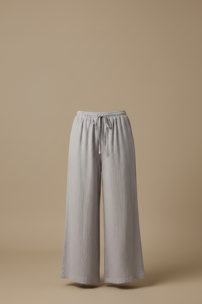 Pantalon Fluide Gris Lin Ample Cordon Femme - vue 3