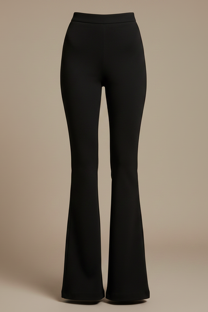 Pantalon Fluide Noir Évasé Taille Haute Stretch - Polyester - vue 3