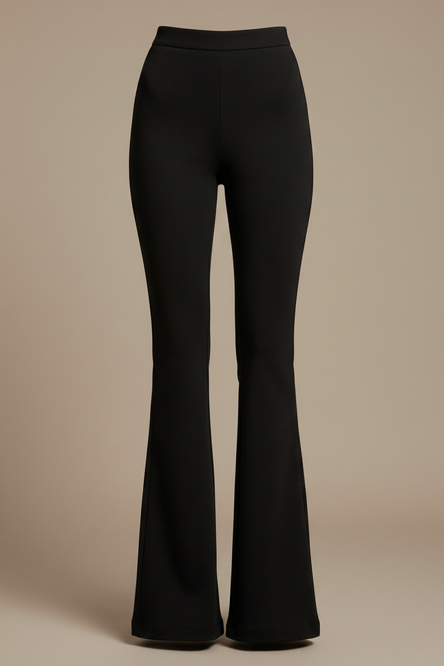 Pantalon Fluide Noir Évasé Taille Haute Stretch - Polyester - vue 3