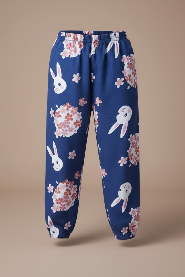 Pantalon Fluide Bleu Lapins Fleurs Ample Enfant - Viscose - vue 3