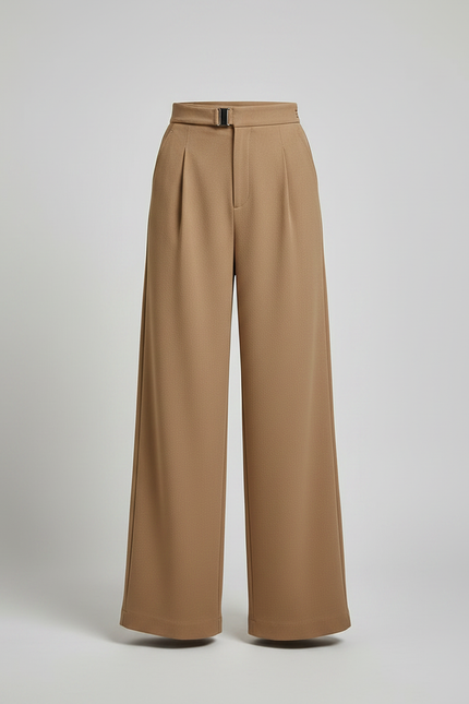 Pantalon Fluide Camel Ample Taille Haute Élégant Femme - Polyester - vue 3