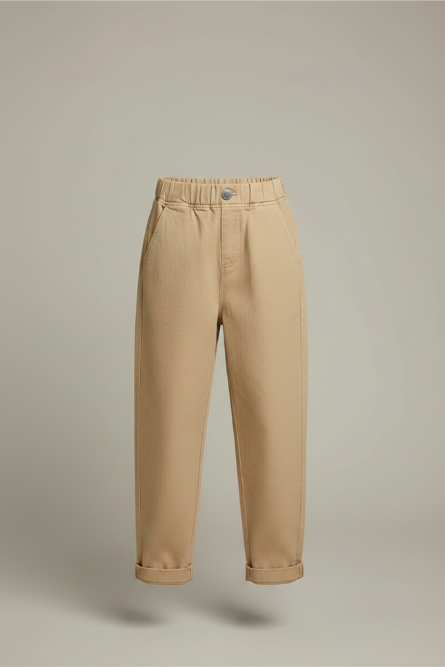 Pantalon Fluide Fille Beige Coupe Ample - Gabardine - vue 3