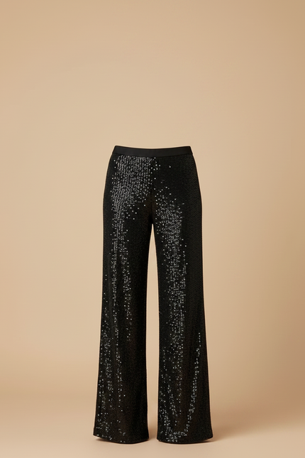 Pantalon Fluide Noir Paillettes Ample Long Élégant - Polyester - vue 3