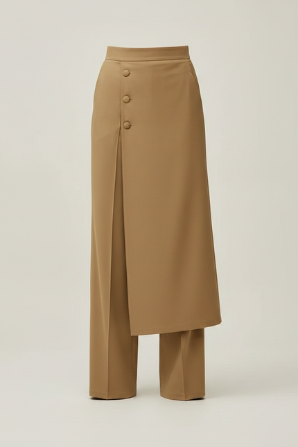 Pantalon Fluide Kaki Élégant Droit Asymétrique Femme - Polyester - vue 3