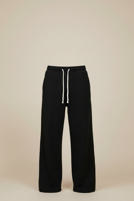 Pantalon Fluide Noir Ample Décontracté Confortable Cordon - Molleton - vue 3