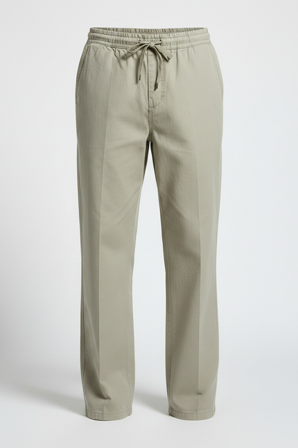 Pantalon Fluide Elastique A La Taille - Kaki Coton - vue 3
