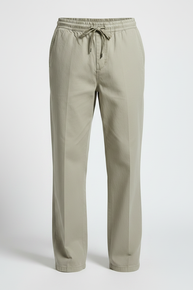 Pantalon Fluide Elastique A La Taille - Kaki Coton - vue 3
