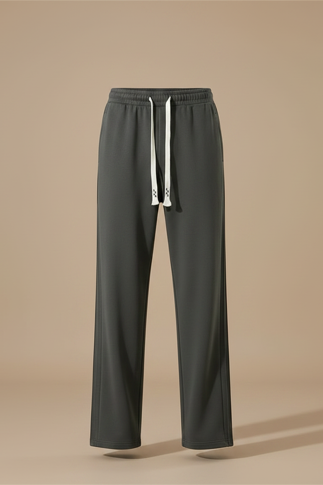 Pantalon Fluide Gris Foncé Coton Ample Droit Homme - Kaki Viscose - vue 3