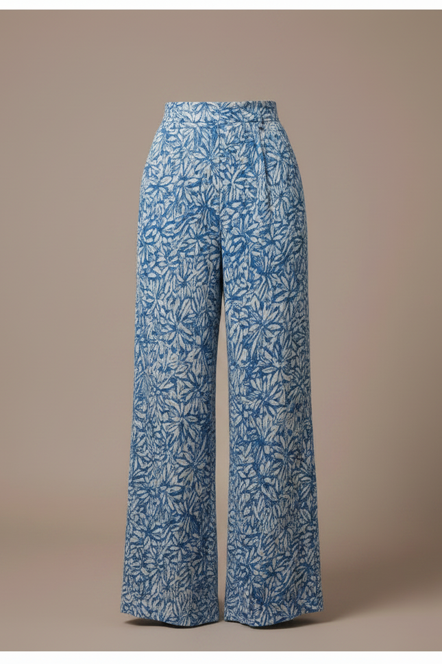 Pantalon Fluide Bleu Floral Ample Plissé Femme - Viscose - vue 3
