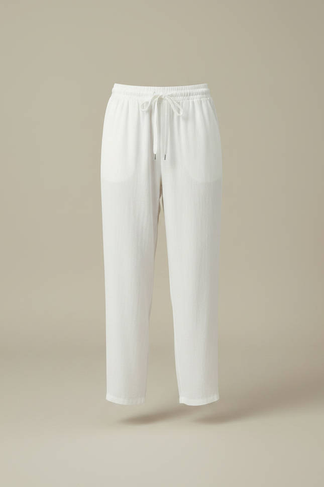 Pantalon Fluide Blanc Ample Lin Décontracté Élastique - vue 3