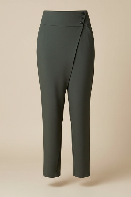 Pantalon Fluide Kaki Élégant Droit Taille Haute Femme - Polyester - vue 3