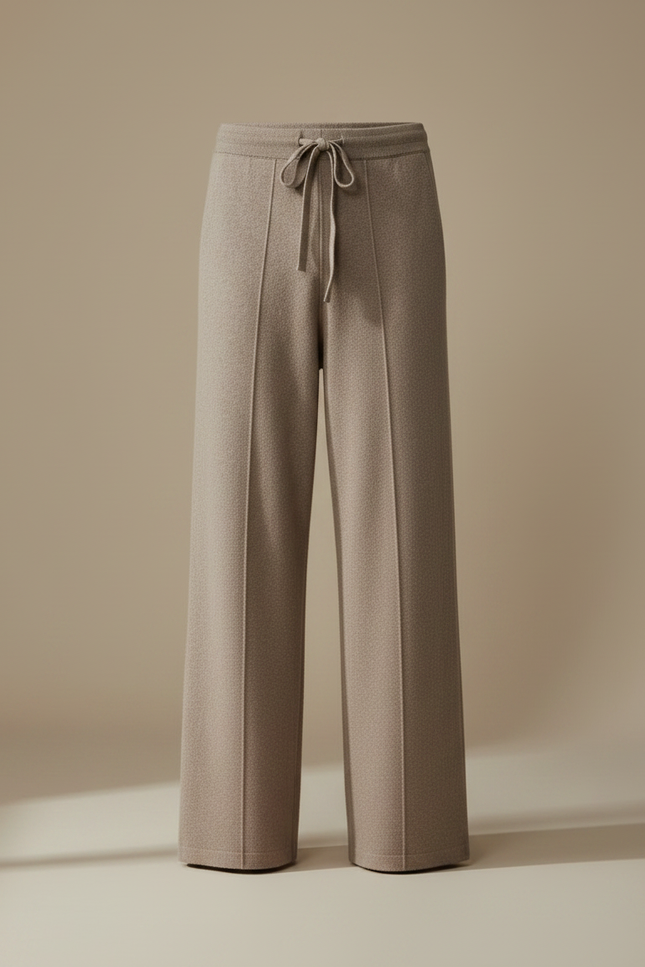 Pantalon Fluide Gris Ample Laine Tricoté Décontracté Homme - Beige - vue 3