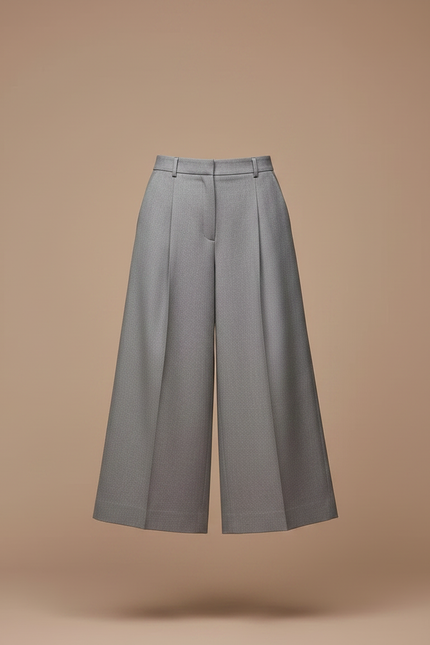 Pantalon Fluide Gris Ample Taille Haute Femme - Gabardine - vue 3