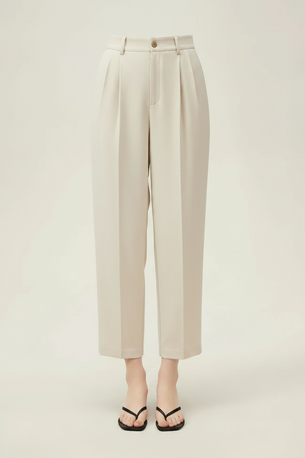 Pantalon Fluide Beige Plissé Ample Tapered Femme - Viscose - vue 3