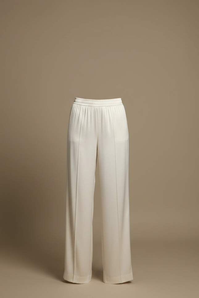 Pantalon Fluide Blanc Cassé Satiné Ample Élégant Décontracté - vue 3