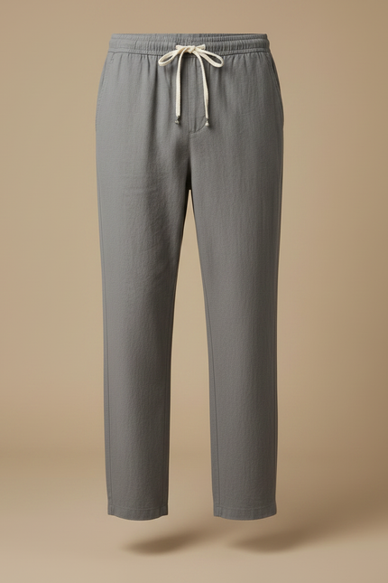 Pantalon Fluide Gris Coton Lin Ample Décontracté Homme - vue 3