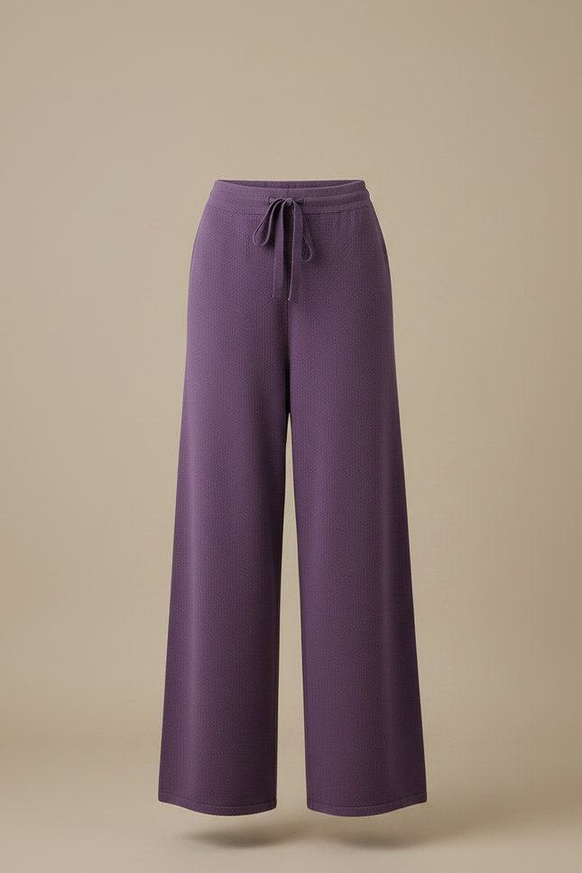 Pantalon Fluide Violet Laine Mérinos Ample Cordon Femme - vue 3