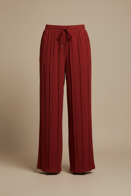 Pantalon Rouge Fluide Taille Haute - Bordeaux Viscose - vue 3