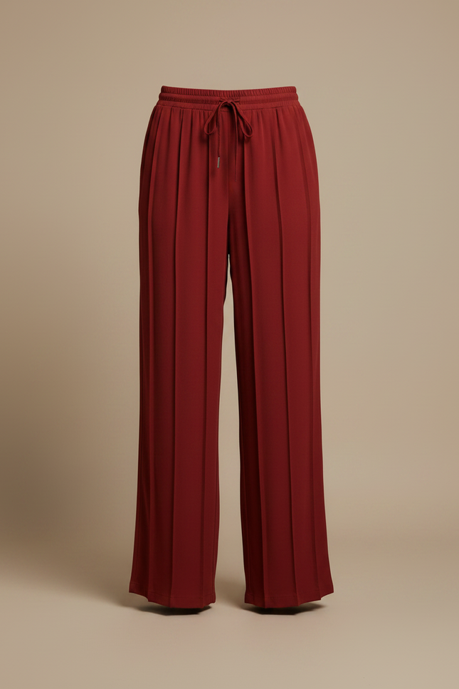 Pantalon Rouge Fluide Taille Haute - Bordeaux Viscose - vue 3