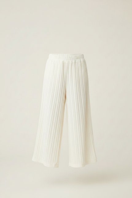 Pantalon Fluide Plissé Écru Ample Fille Décontracté - Blanc Polyester - vue 3