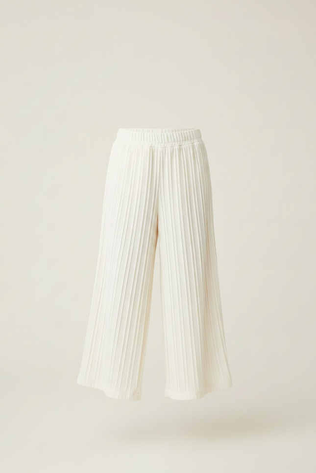 Pantalon Fluide Plissé Écru Ample Fille Décontracté - Blanc Polyester - vue 3