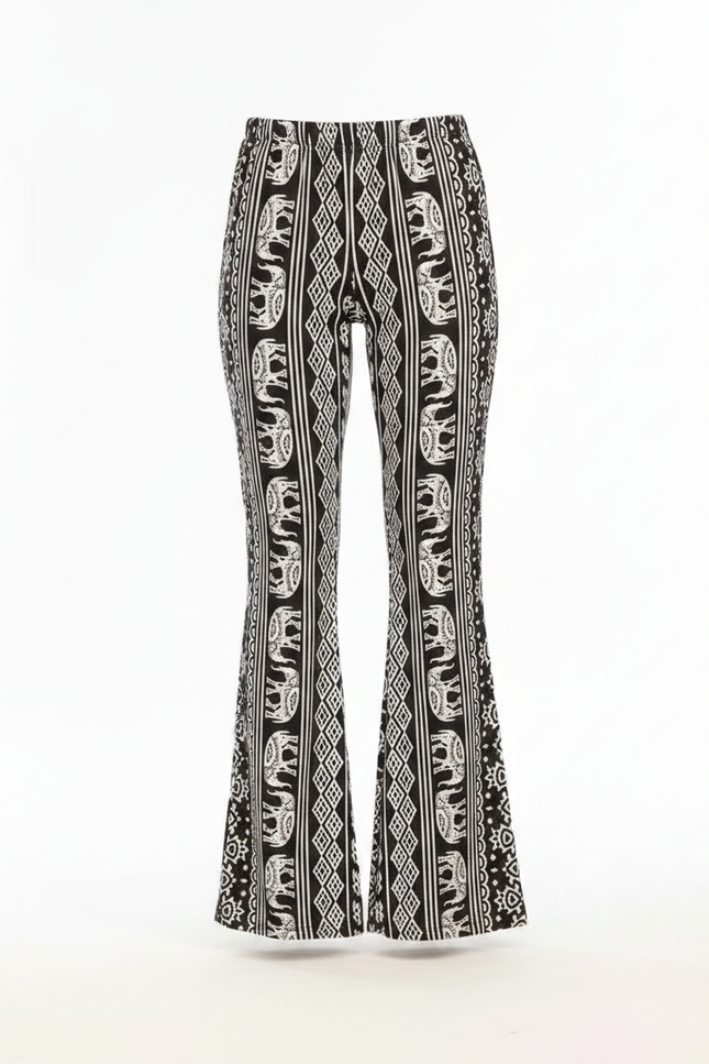 Pantalon Fluide Noir Blanc Imprimé Éléphant Bohème Évasé - Viscose - vue 3