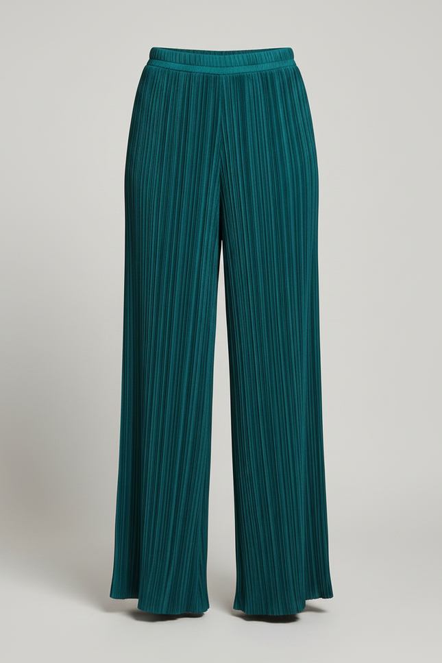 Pantalon Fluide Plissé Ample Vert Émeraude Élégant - Polyester - vue 3