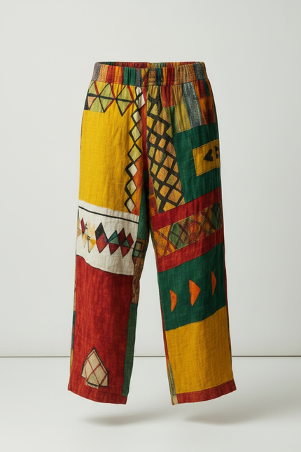 Pantalon Fluide Ethnique Coloré Ample Patchwork Coton - Multicolore - vue 3