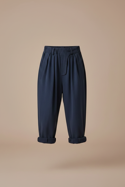Pantalon Fluide Bleu Marine Ample Coton Enfant Décontracté - vue 3
