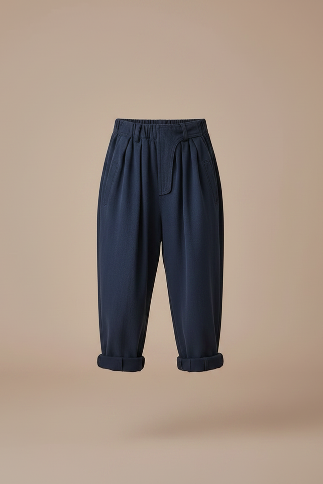 Pantalon Fluide Bleu Marine Ample Coton Enfant Décontracté - vue 3