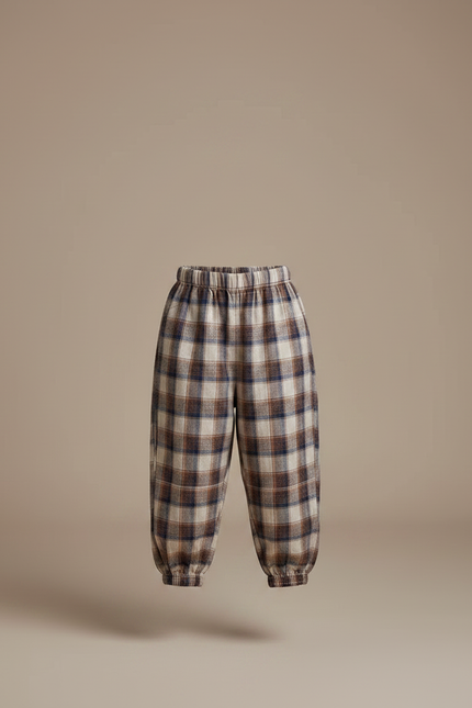 Pantalon Fluide Carreaux Marron Ample Coton Enfant - Multicolore - vue 3