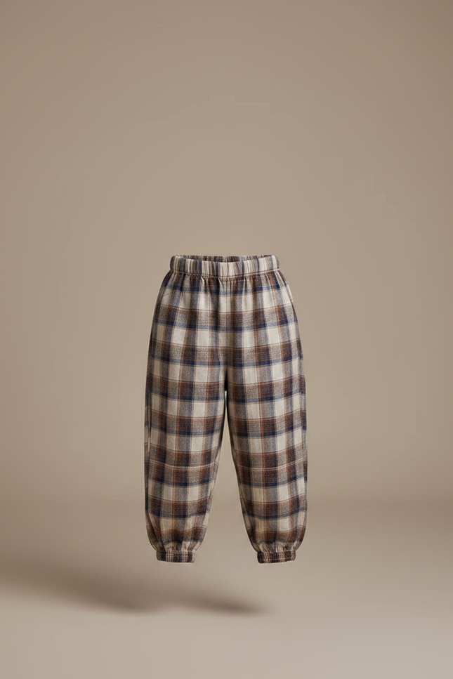 Pantalon Fluide Carreaux Marron Ample Coton Enfant - Multicolore - vue 3