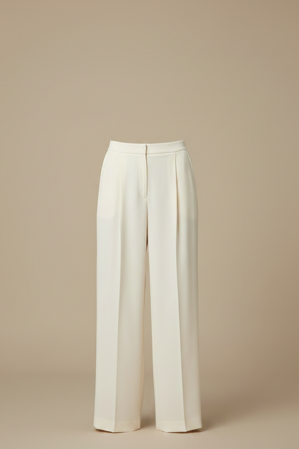 Pantalon Fluide Écru Ample Élégant Taille Haute - Blanc Polyester - vue 3