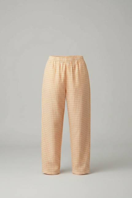 Pantalon Fluide Carreaux Orange Ample Décontracté Fille - Lin - vue 3