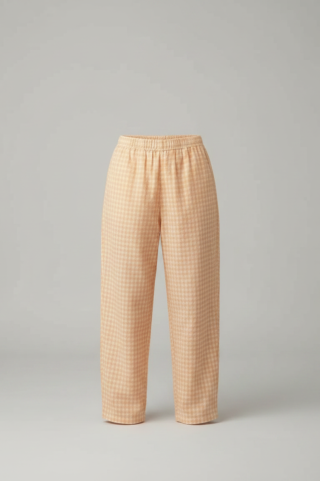 Pantalon Fluide Carreaux Orange Ample Décontracté Fille - Lin - vue 3