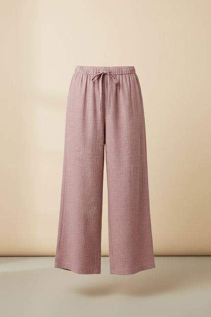 Pantalon Fluide Rose Ample Coton Quadrillé Femme - vue 3