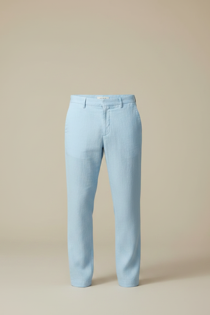 Pantalon Fluide Bleu Ciel Lin Droit Élégant Homme - vue 3