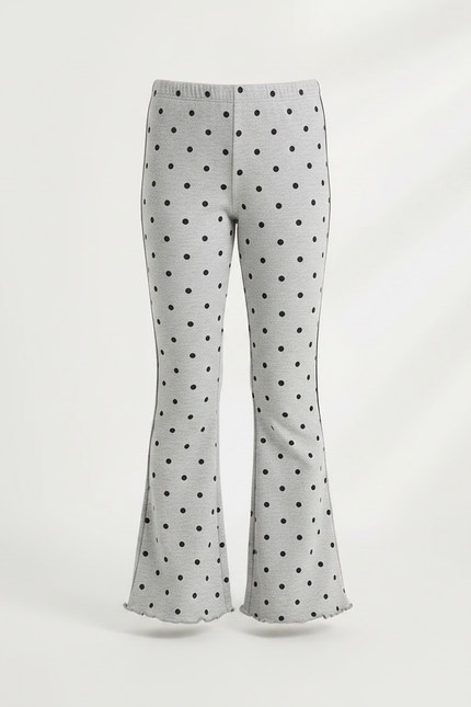 Pantalon Fluide Gris Pois Noir Évasé Enfant - Maille - vue 3