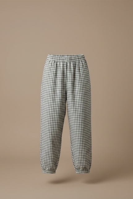Pantalon Fluide Carreaux Vichy Ample Coton Enfant - Vert - vue 3