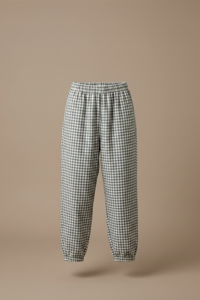 Pantalon Fluide Carreaux Vichy Ample Coton Enfant - Vert - vue 3