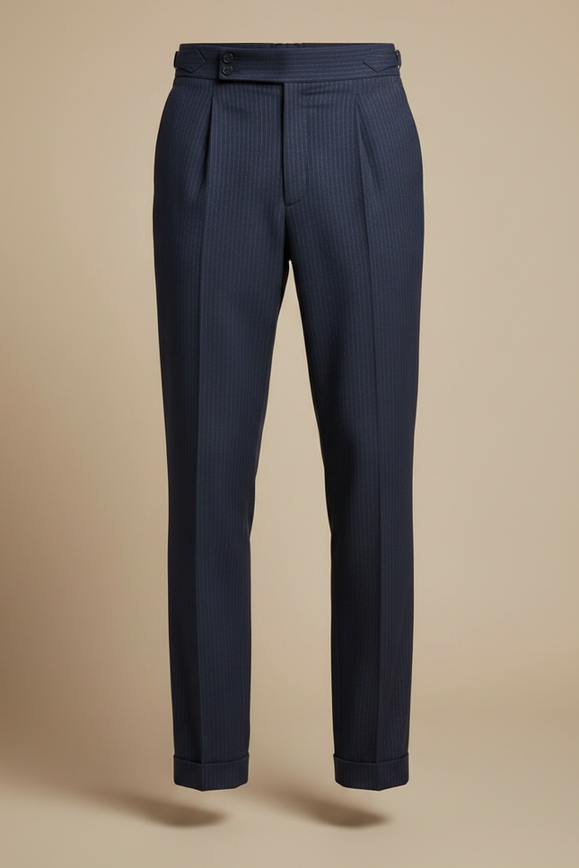 Pantalon Fluide Bleu Marine Rayé Cintré Élégant Homme - Gabardine - vue 3