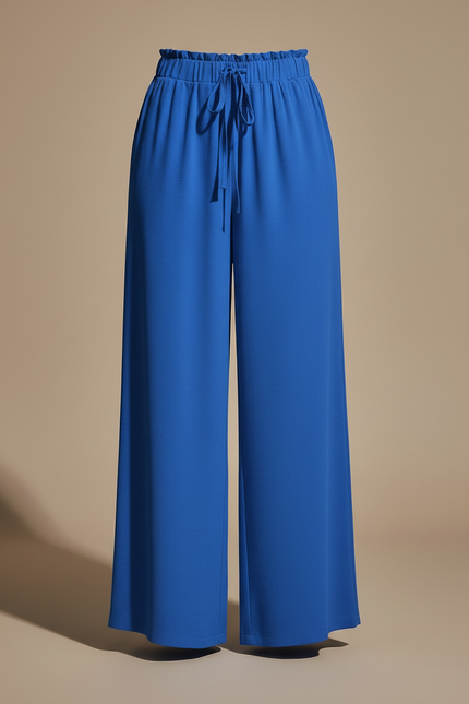 Pantalon Fluide Bleu Royal Ample Taille Haute Décontracté - Polyester - vue 3